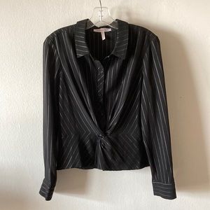 BCBGeneration Black Button Front Twist Front Top